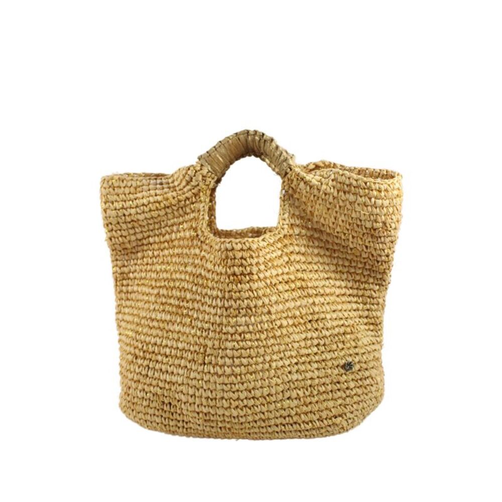 Flora Bella Womens Double Handle Open Top Raffia Shoulder Handbag Beige